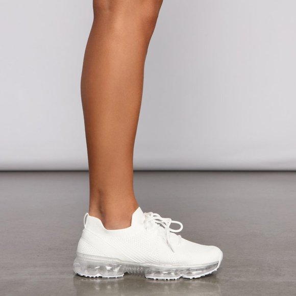 NEW🔥White Lace-Up Stretch Knit Clear Bubble Air Cushion Sneaker Running/Walking - Picture 3 of 10